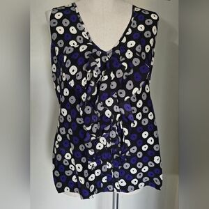 Tory Burch Black 100% Silk Geometric Patterned V Neck Blouse Top, Size 12 (US)